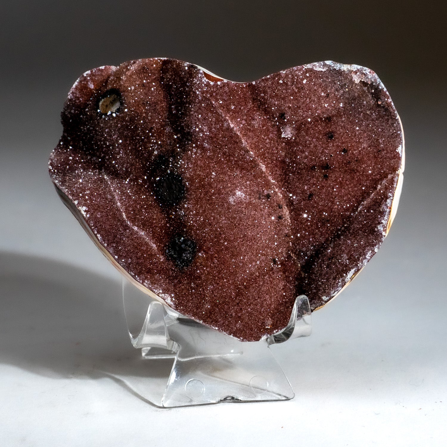 Genuine Banded Agate Red Druzy Quartz Heart from Uruguay (132.3 grams)