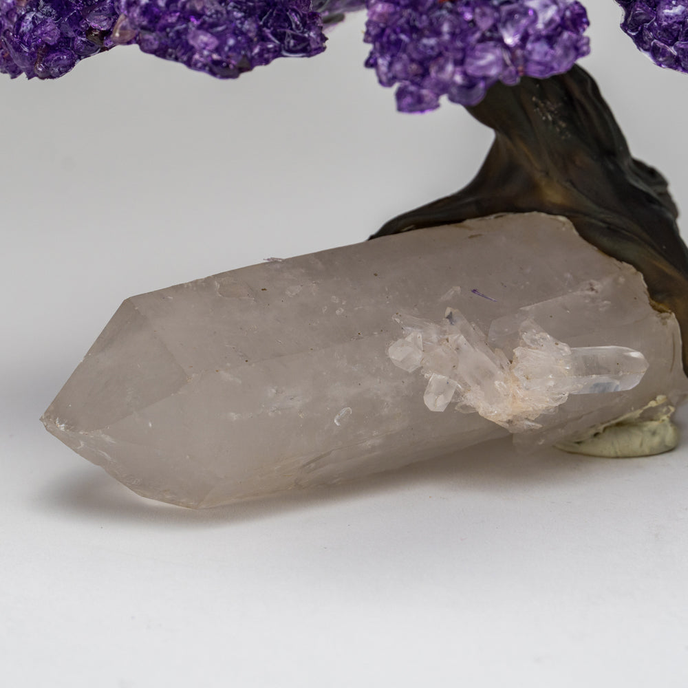 Large - Genuine Amethyst Clustered Gemstone Tree on a Clear Quartz Crystal (The Harmony Tree)