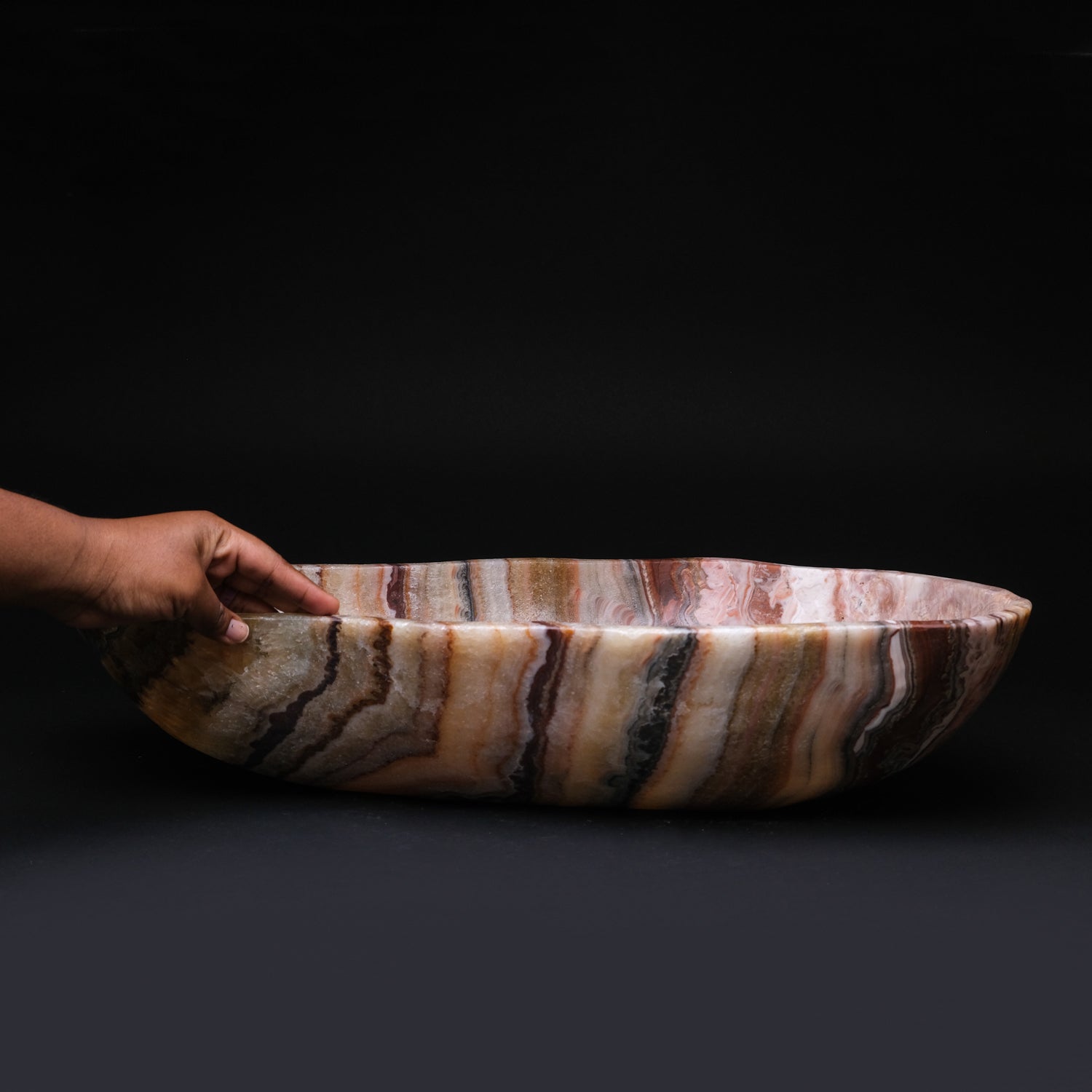 Large Polished Rainbow Onyx Canoe Bowl from Mexico (19.2 lbs)
