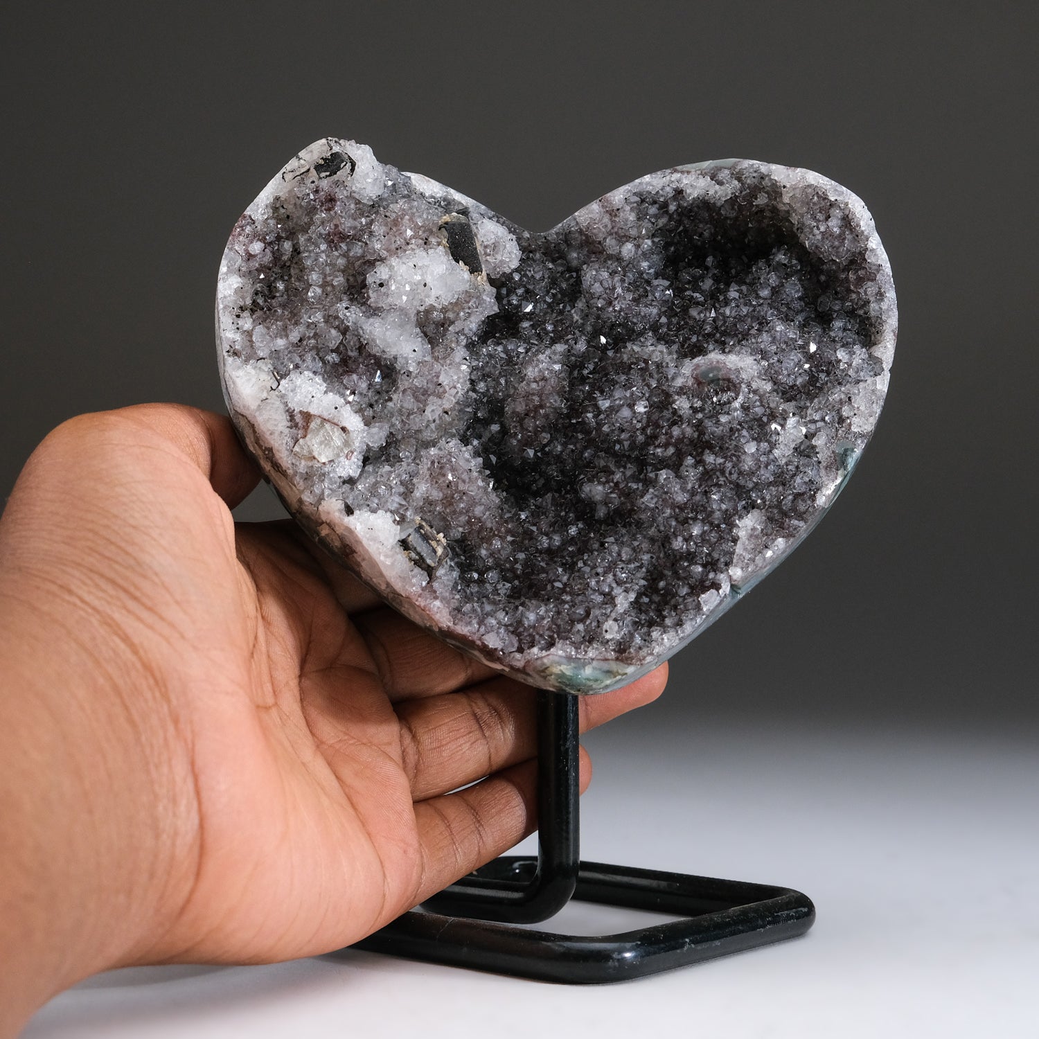 Druzy Crystal Cluster Heart on Stand from Uruguay (2.3 lbs)