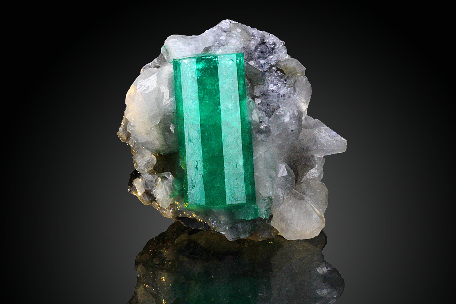 Emerald on Calcite From Cosquez Mine, Boyaca Dept. Colombia - Astro Gallery