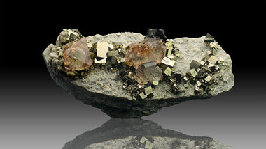 Pink Fluorite with Pyrite on Matrix - From Huanzala Mine, Huanuco Dept, Peru - - Astro Gallery