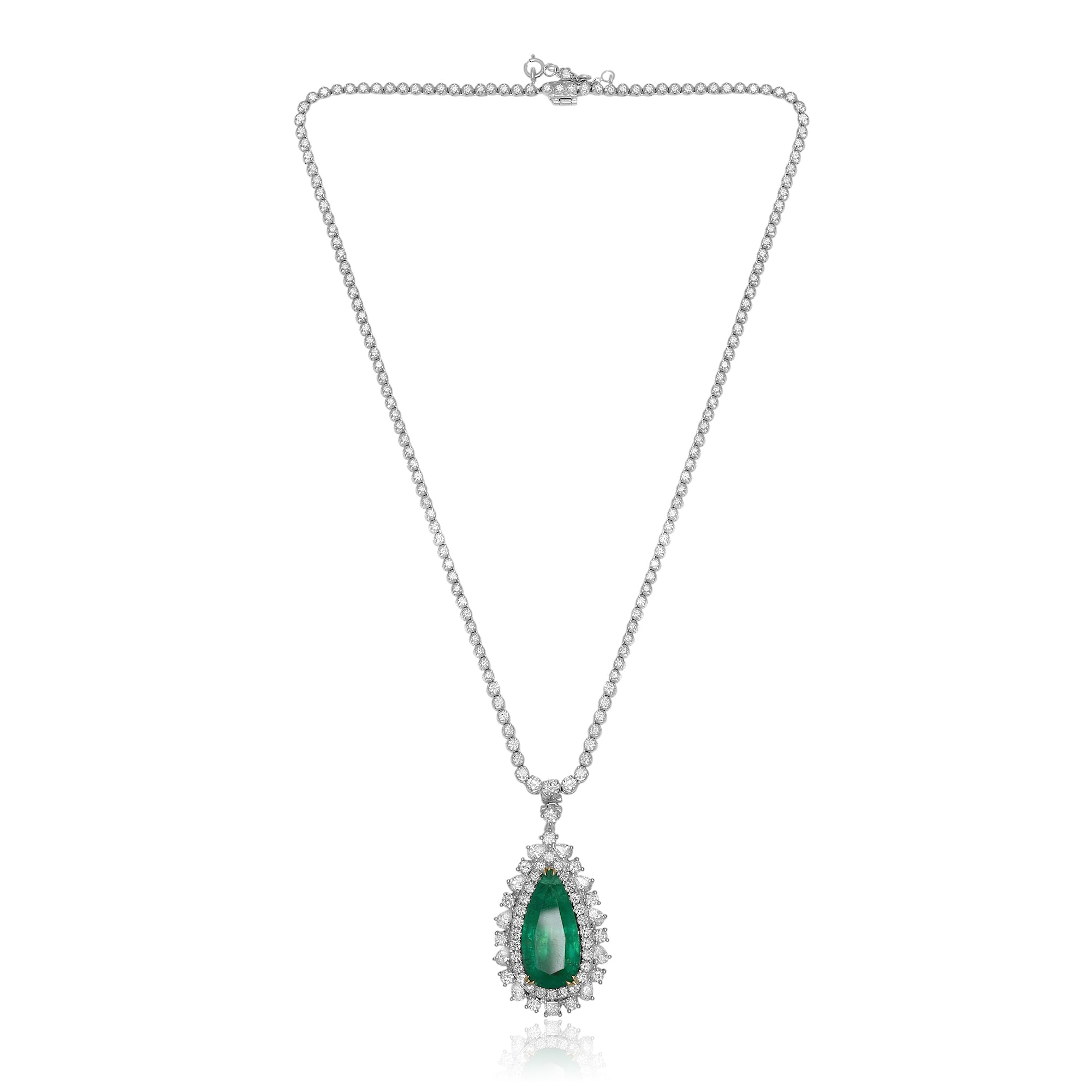 18k White Gold Emerald Necklace (GN2595-1)