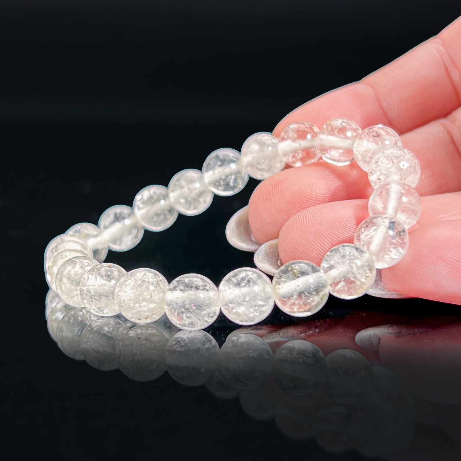 Genuine Clear Quartz 8mm Beaded Stretch Bracelet