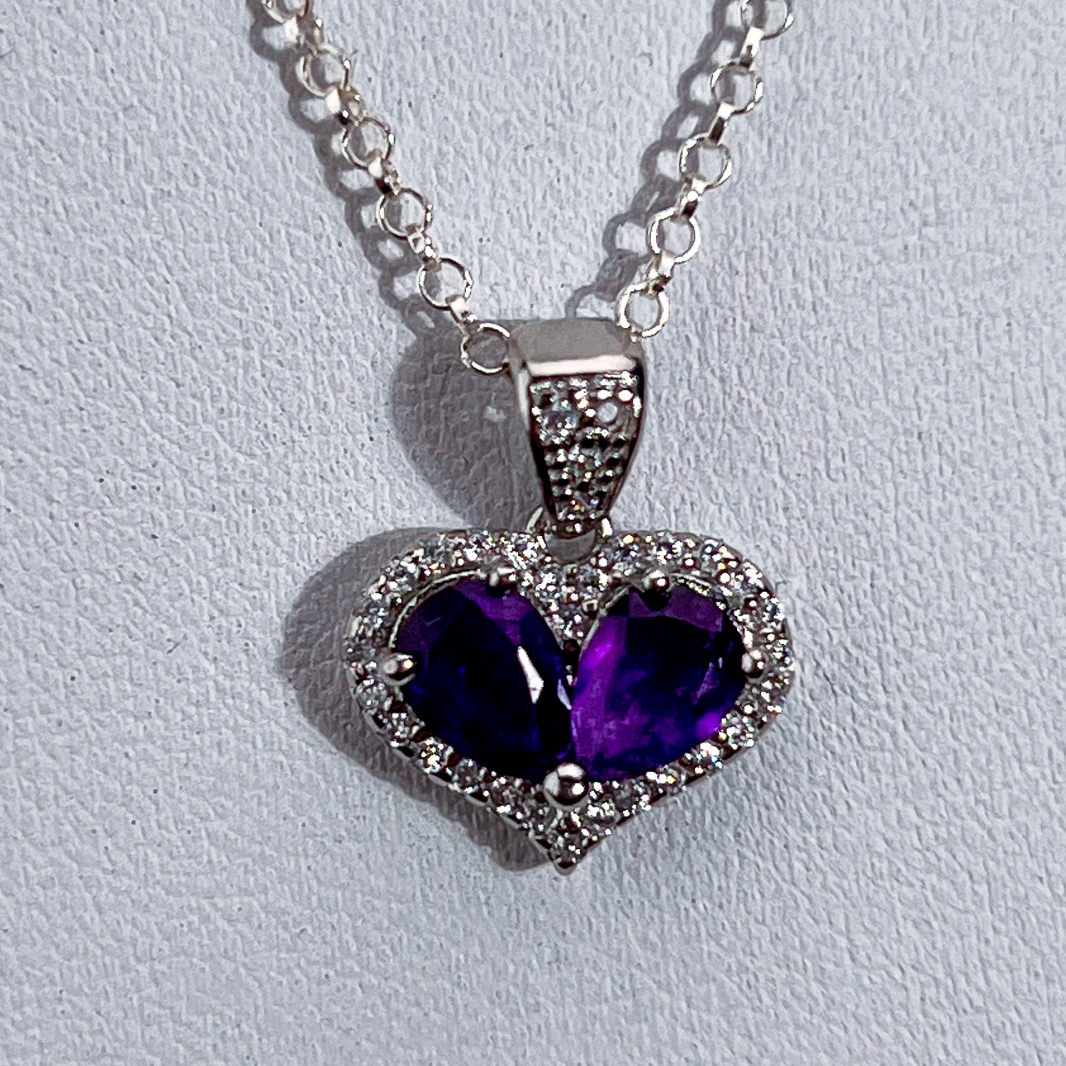 Genuine Amethyst Heart Pendant with Sterling Silver Necklace