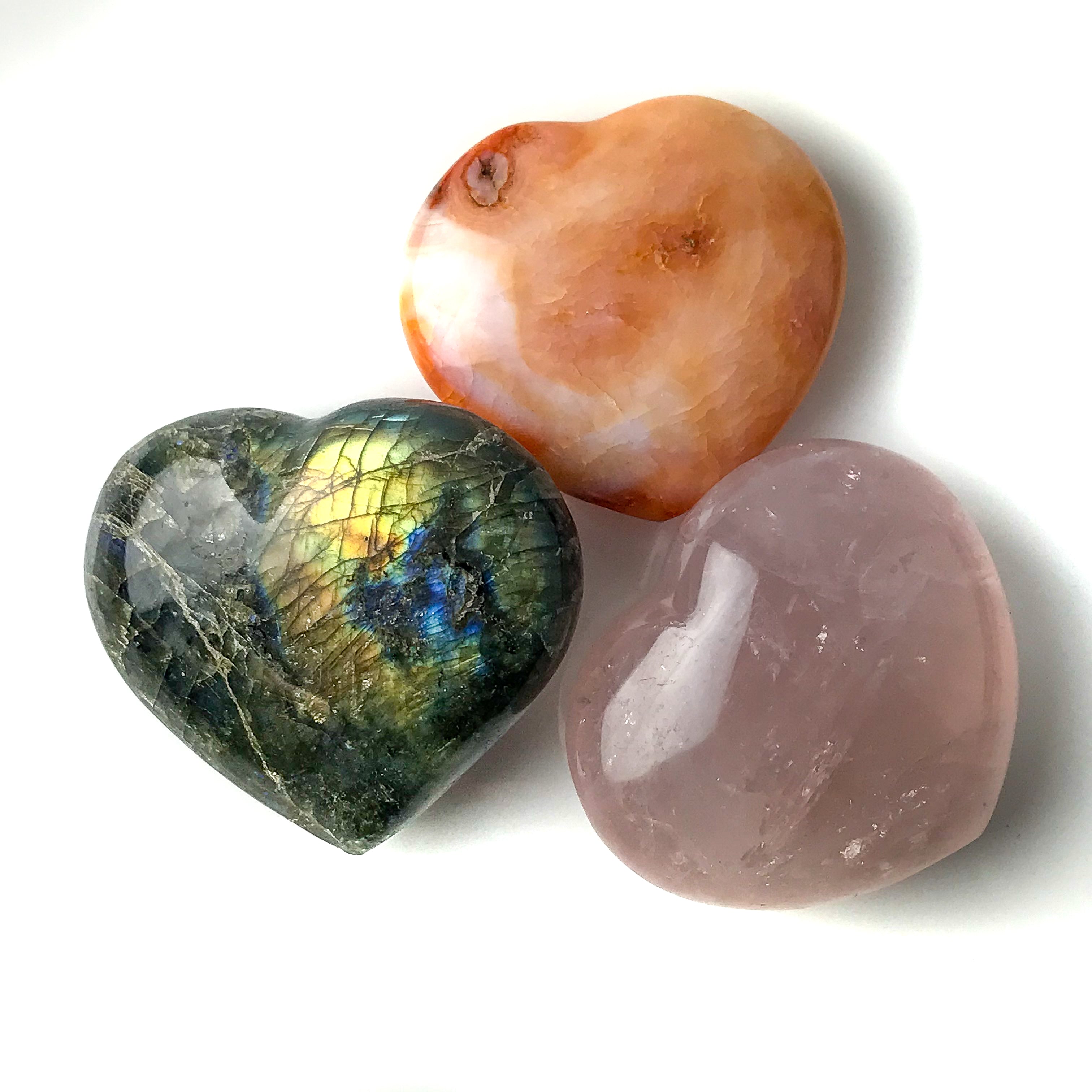 3 pc Collection of Polished Heart Crystals - Astro Gallery