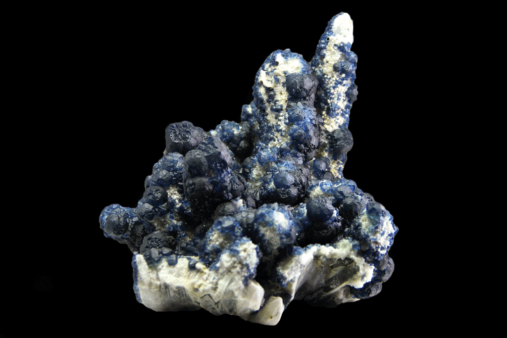 Blue Fluorite on Stalactitic Quartz From Huanggang Fe-Sn deposit, Hexigten Banner, Ulanhad League, Inner Mongolia, China