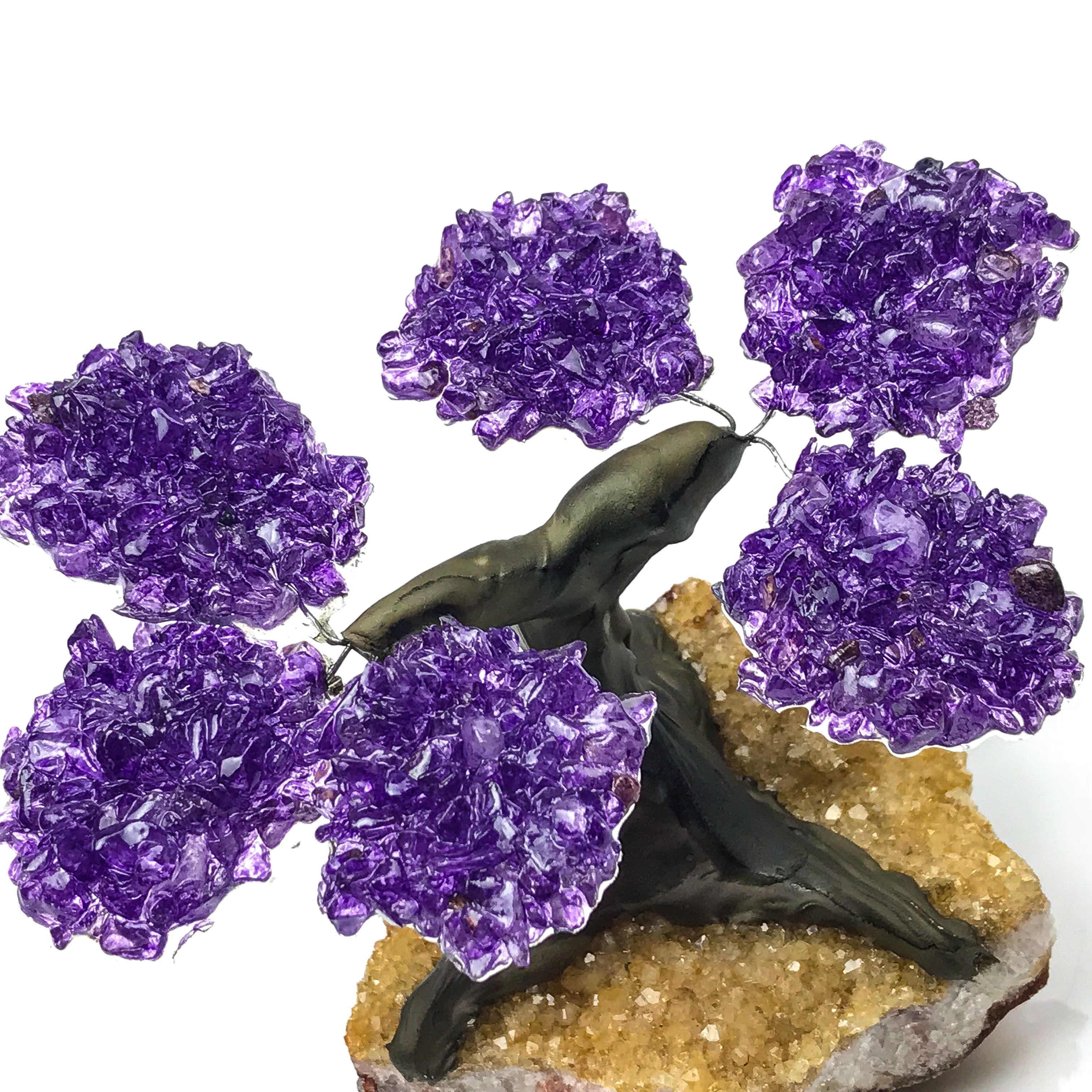 Small Amethyst Clustered Gemstone Tree (6 petals) on Citrine Matrix - Astro Gallery