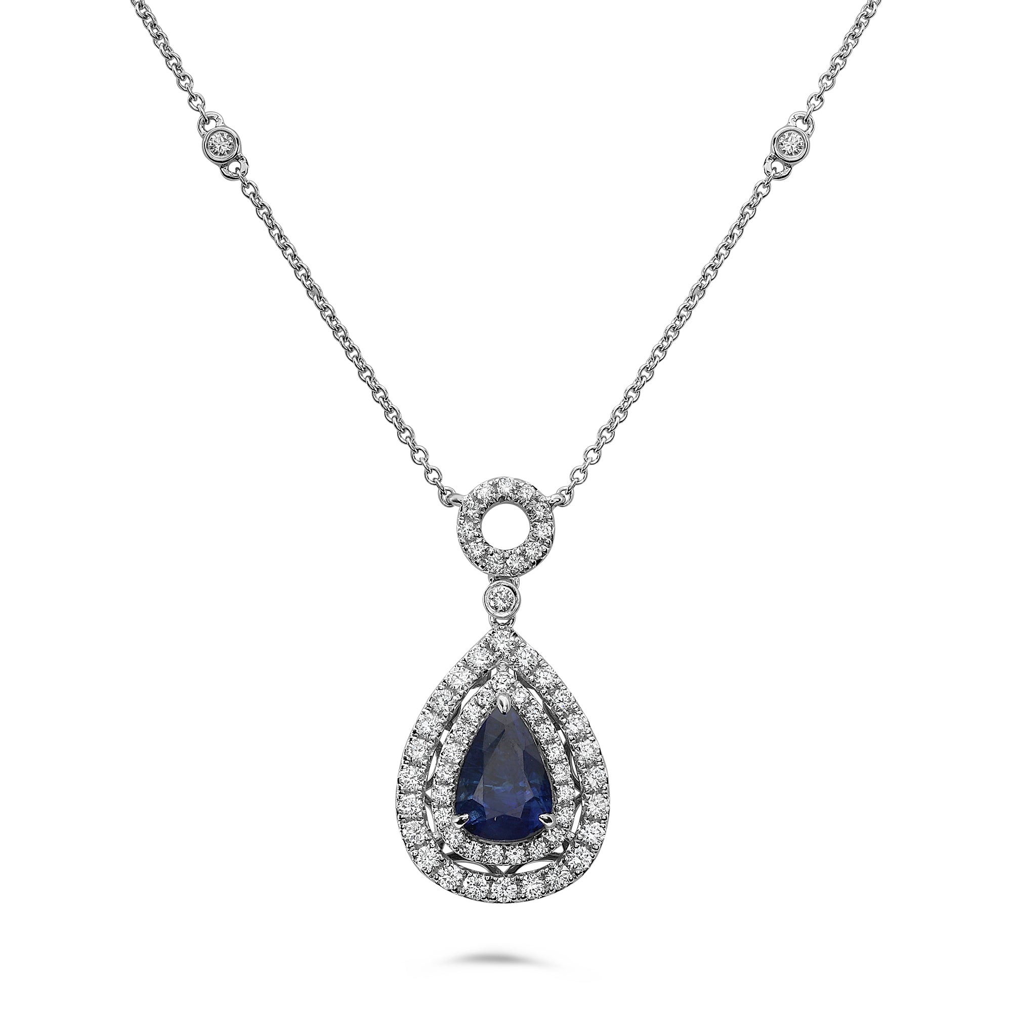 18k White Gold Sapphire Necklace (MN587-28)