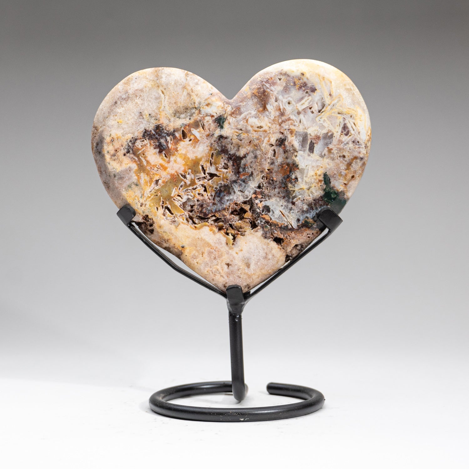 Genuine Crazy Lace Agate Heart on Metal Stand from Brazil (2.6 lbs)