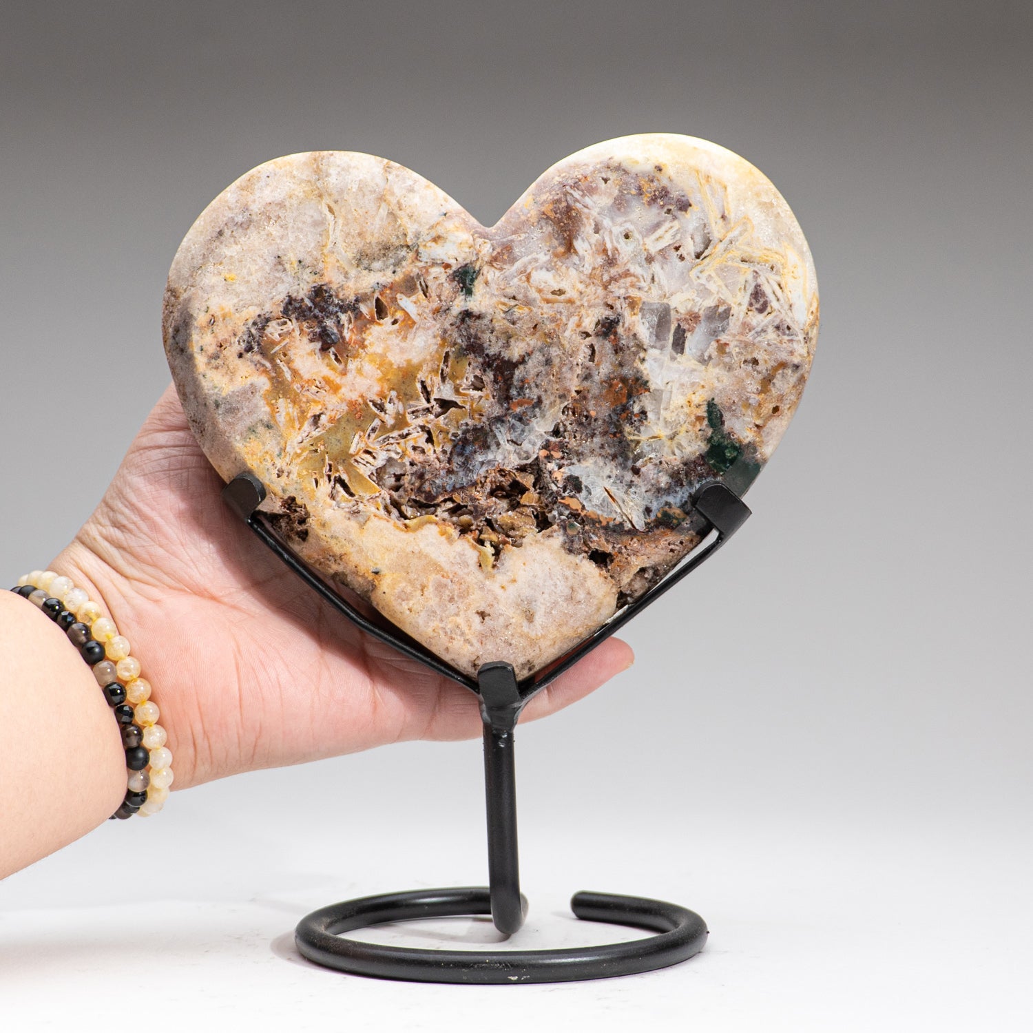 Genuine Crazy Lace Agate Heart on Metal Stand from Brazil (2.6 lbs)