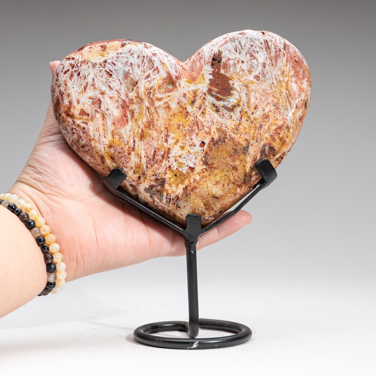 Genuine Red Crazy Lace Agate Heart on Metal Stand from Brazil (2.3 lbs)