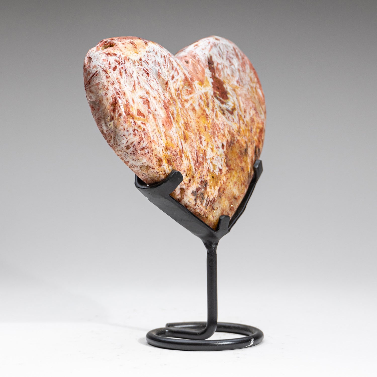 Genuine Red Crazy Lace Agate Heart on Metal Stand from Brazil (2.3 lbs)