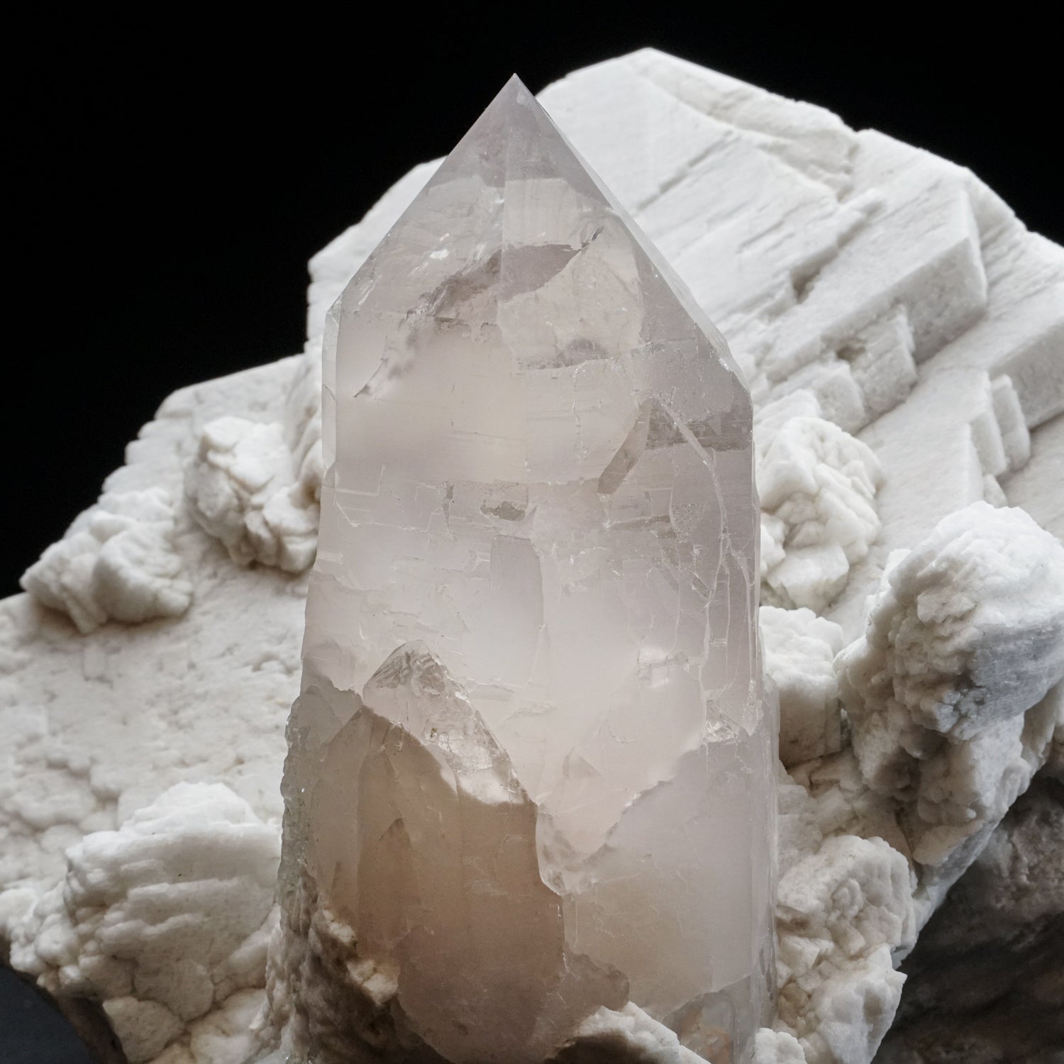 Quartz Point on white Feldspar Crystal Matrix from Himalaya Mountains, India