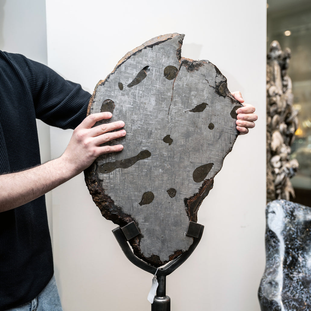 Giant Muonionalusta Meteorite (86 lbs) on Custom Metal Stand