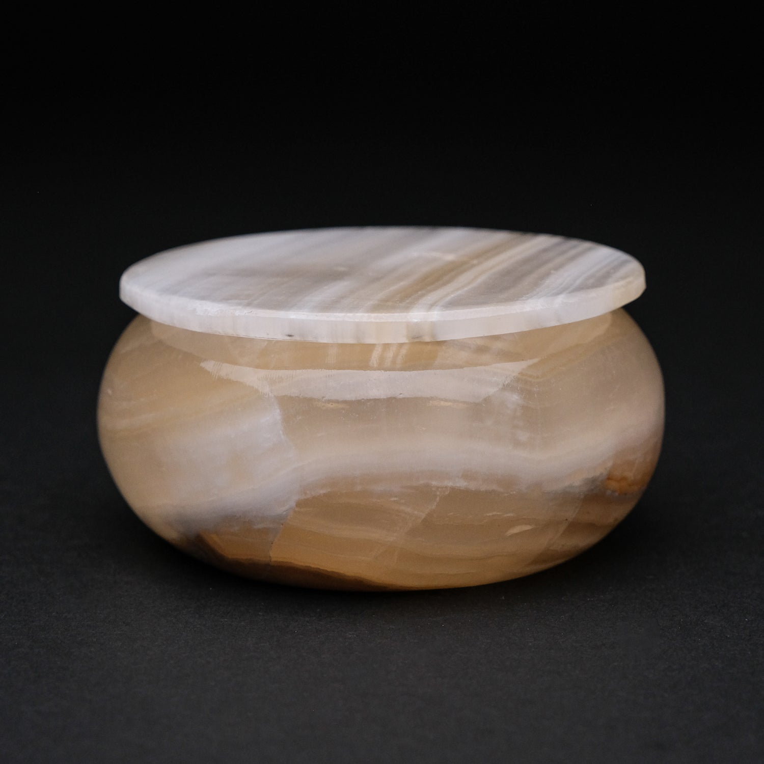 Genuine Banded Onyx Round Box with Lid (.8 lbs)