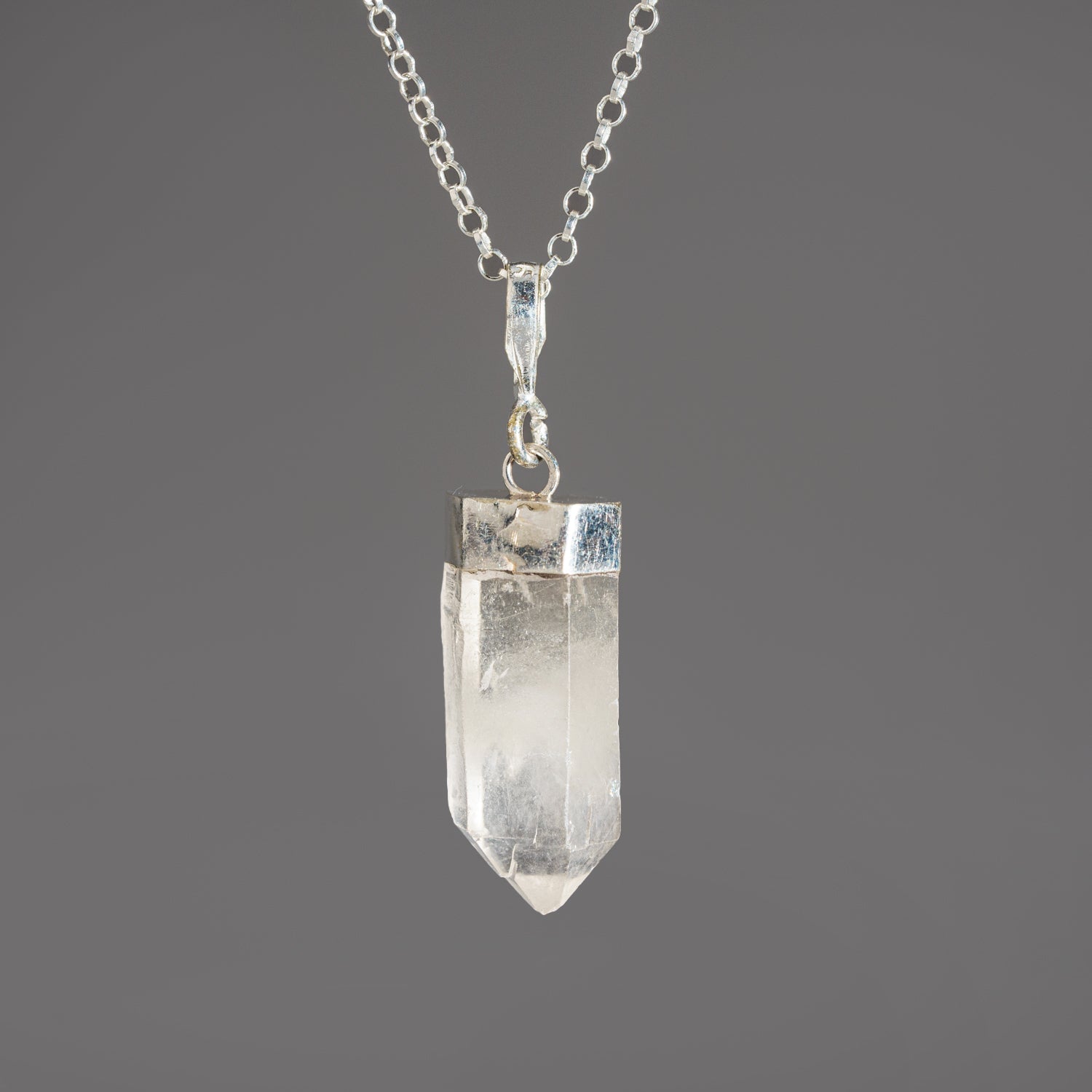 Genuine Clear Quartz Crystal Pendant (3-5 grams) with 18" Sterling Silver Chain