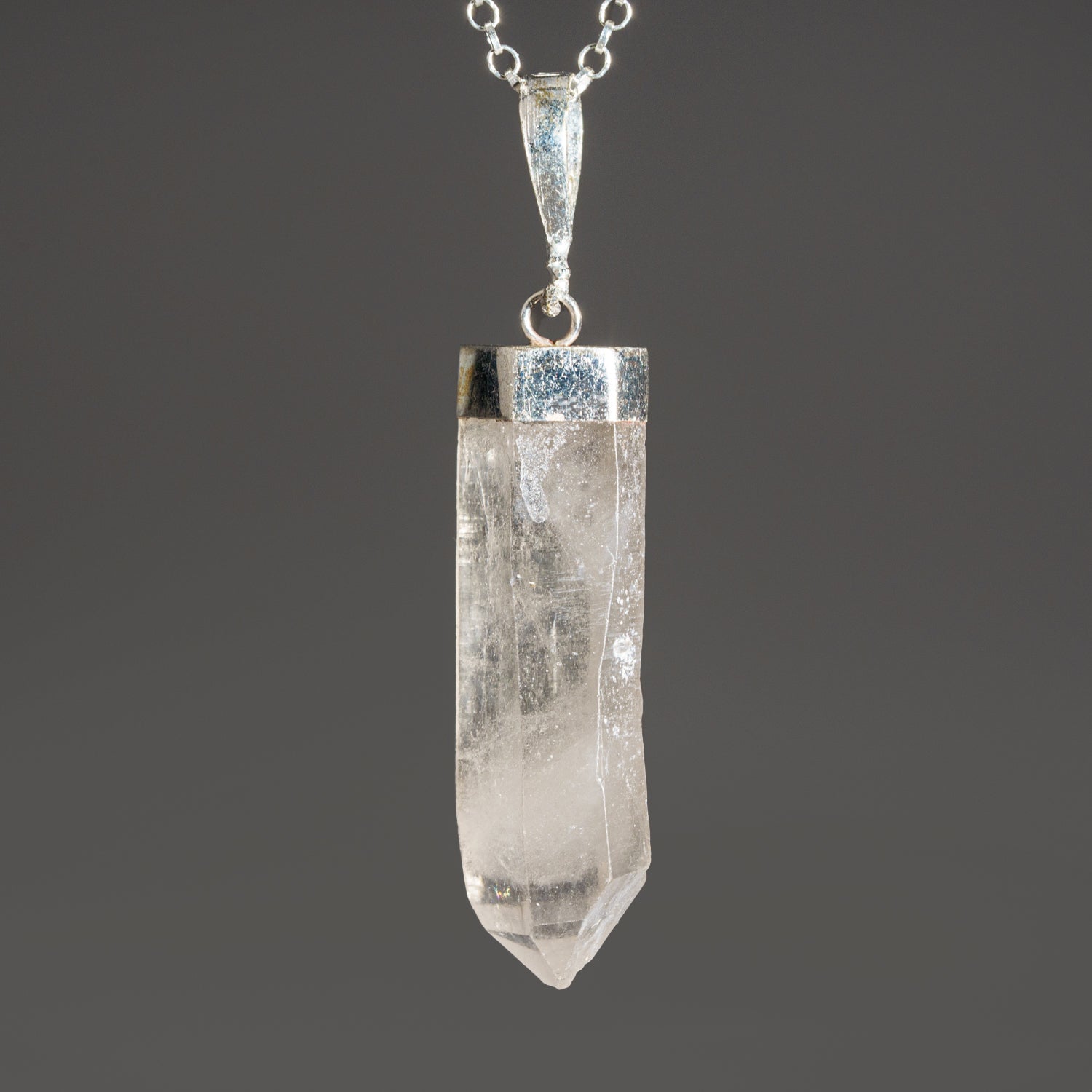 Genuine Clear Quartz Crystal Pendant (6-9 grams) with 18" Sterling Silver Chain