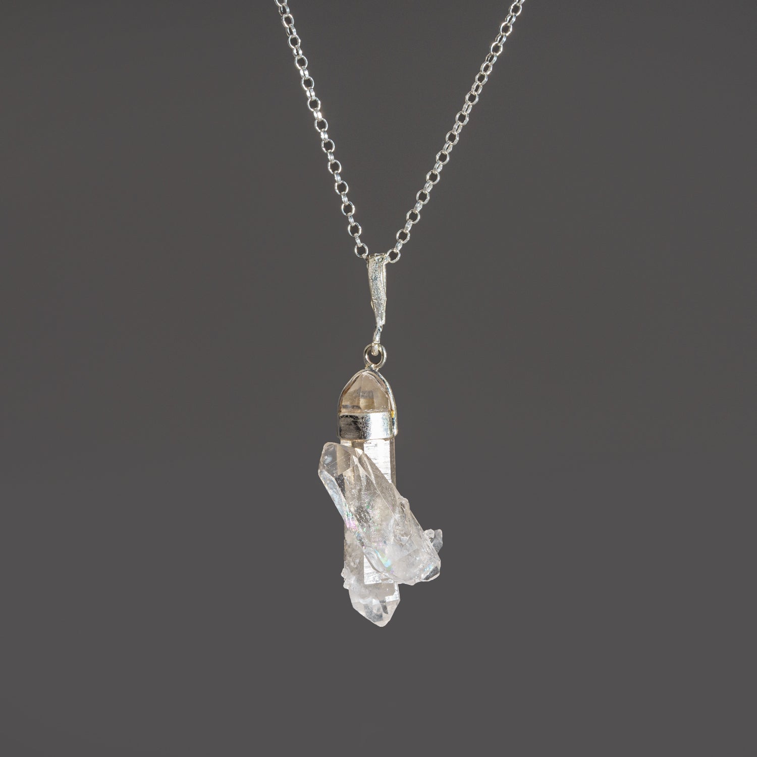 Genuine Double Terminated Clear Quartz Crystal Pendant with 18" Sterling Silver Chain
