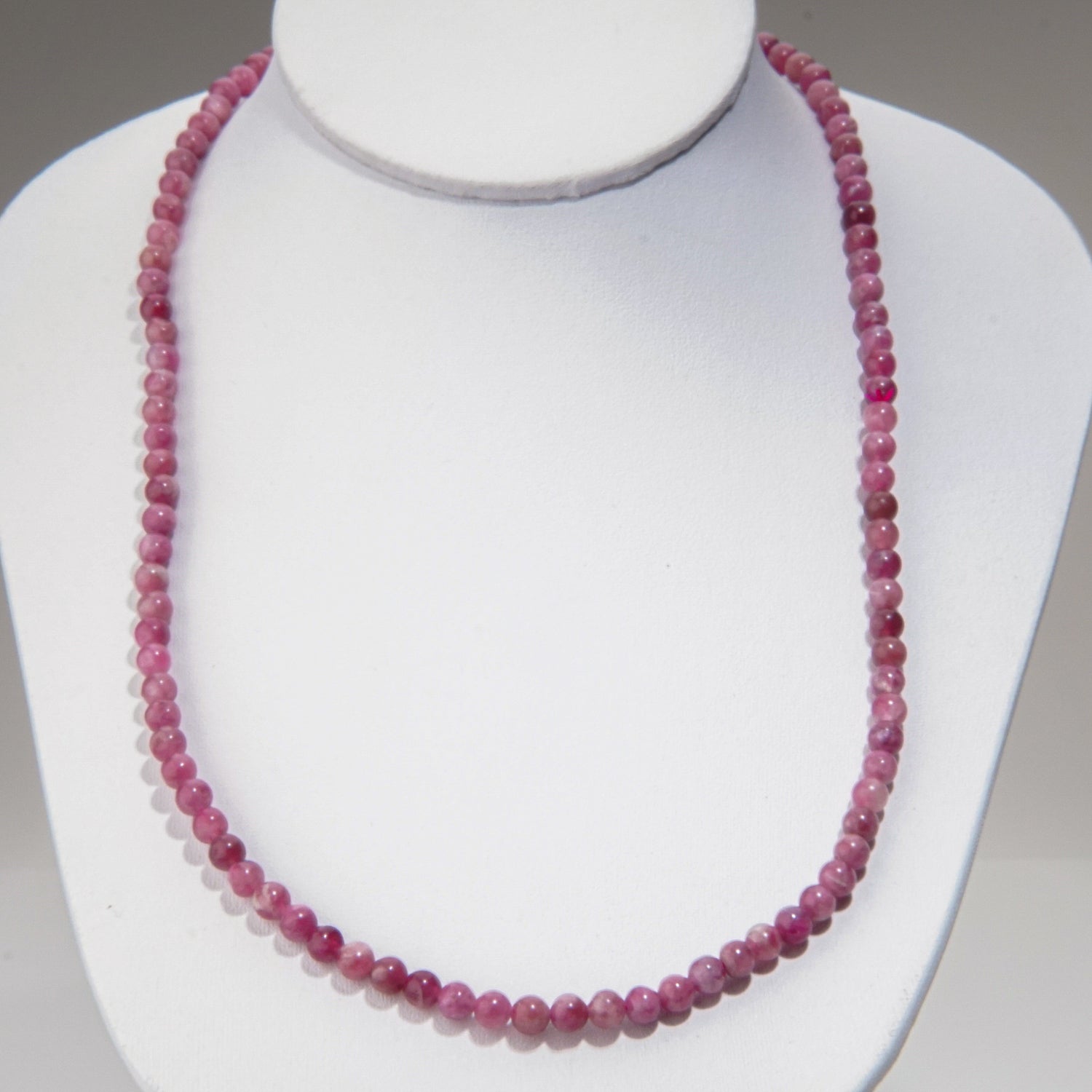Genuine Pink Tourmaline 5mm Beaded Elastic Cord 22 Inch Necklace