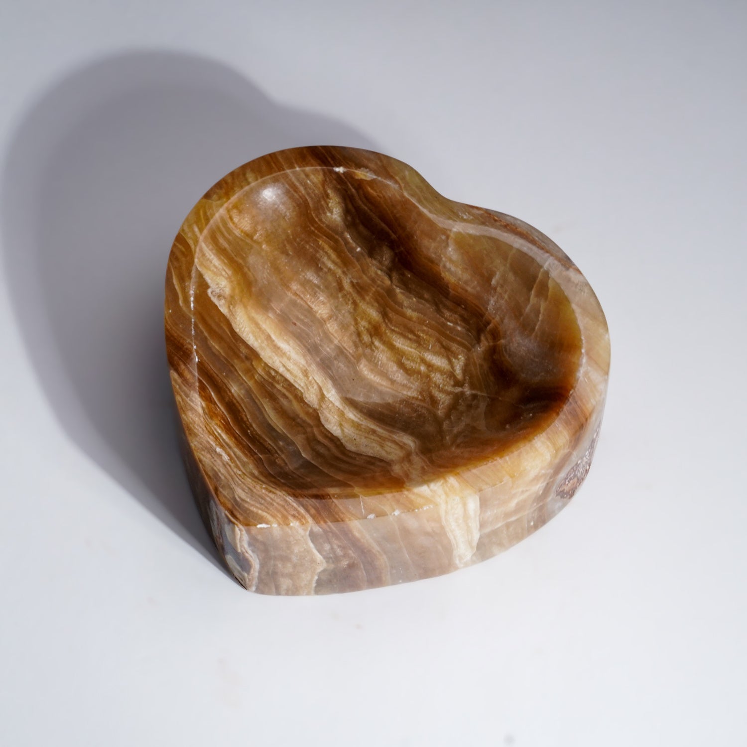 Genuine Polished Banded Calcite Heart Dish (1.9 lbs)