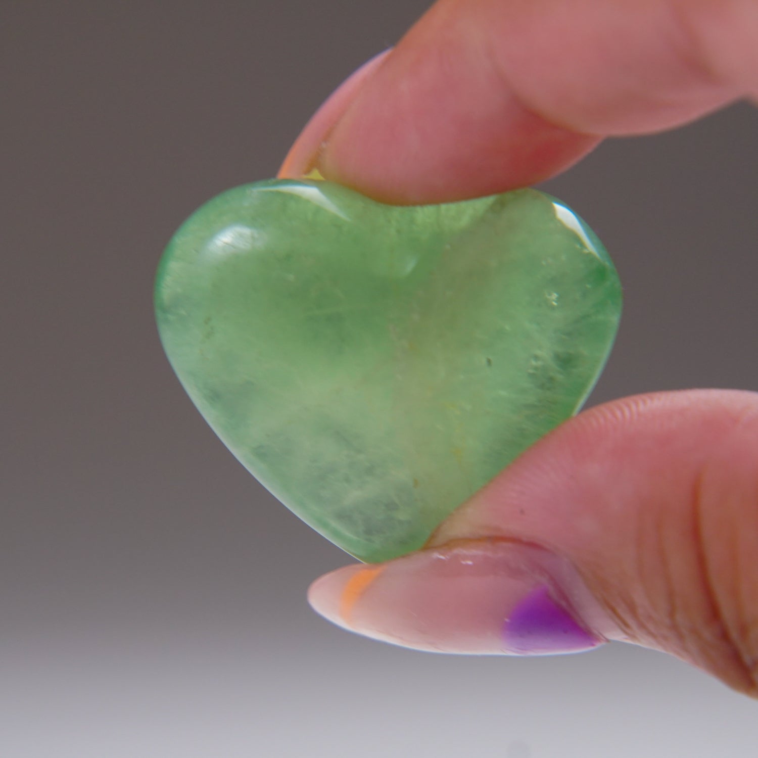 Genuine Polished Green Fluorite Mini Heart with velvet pouch