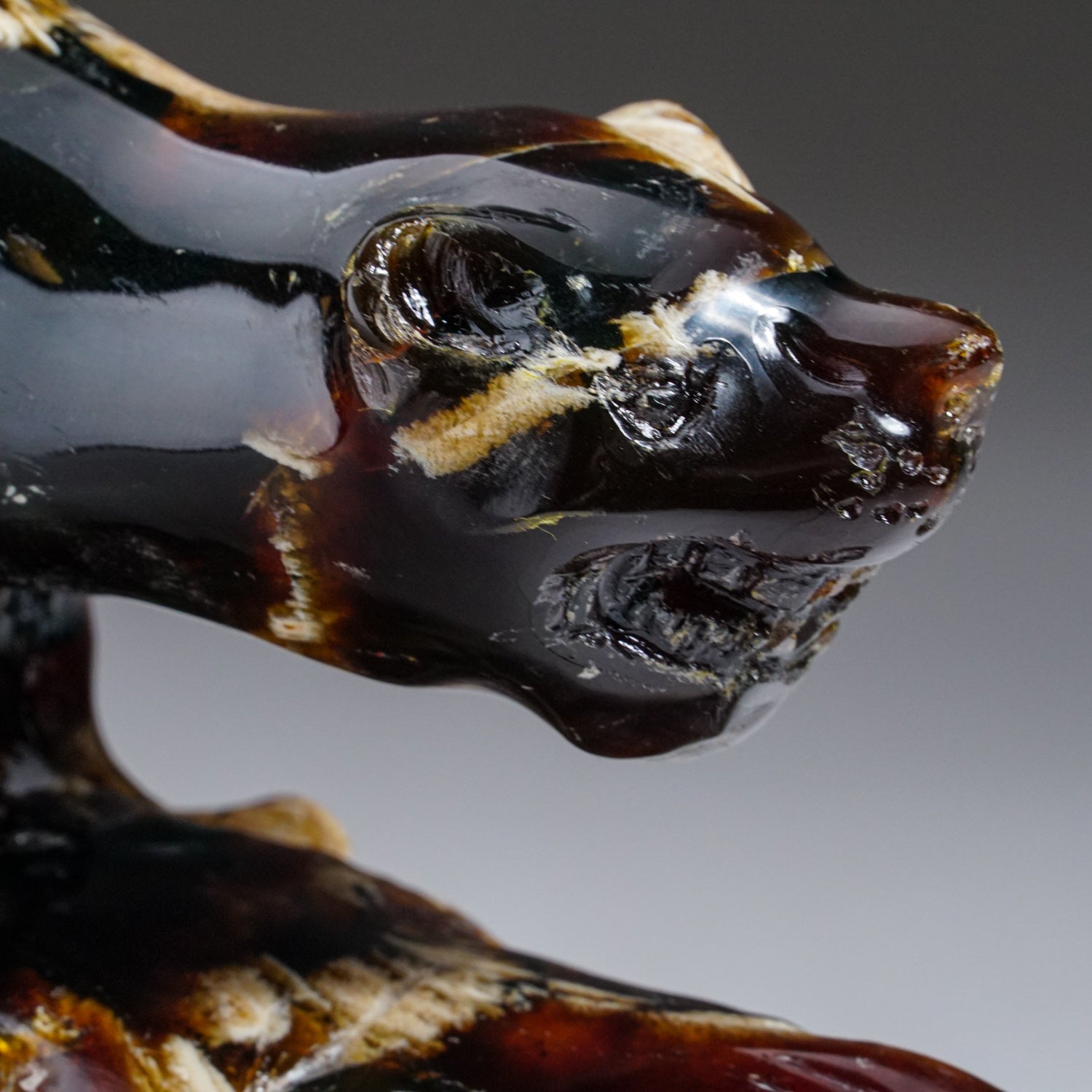 Genuine Polished Hand Carved Amber Panther