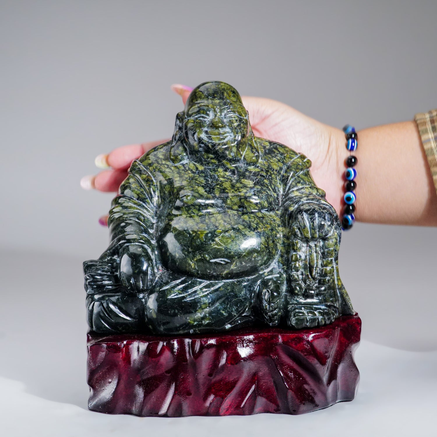 Genuine Polished Hand Carved Nephrite Jade Buddha