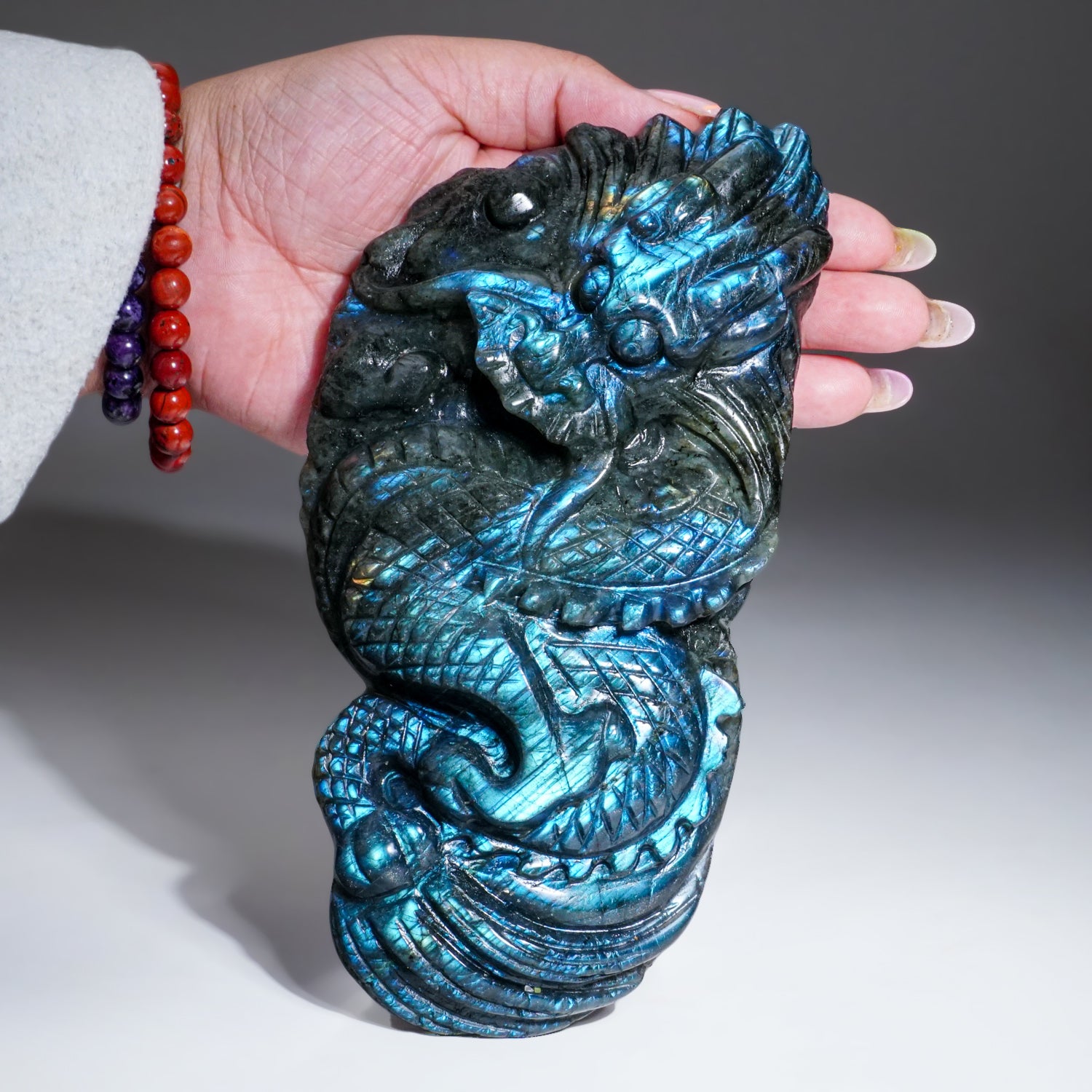 Genuine Polished Labradorite Hand Carved Dragon (1.6 lbs)