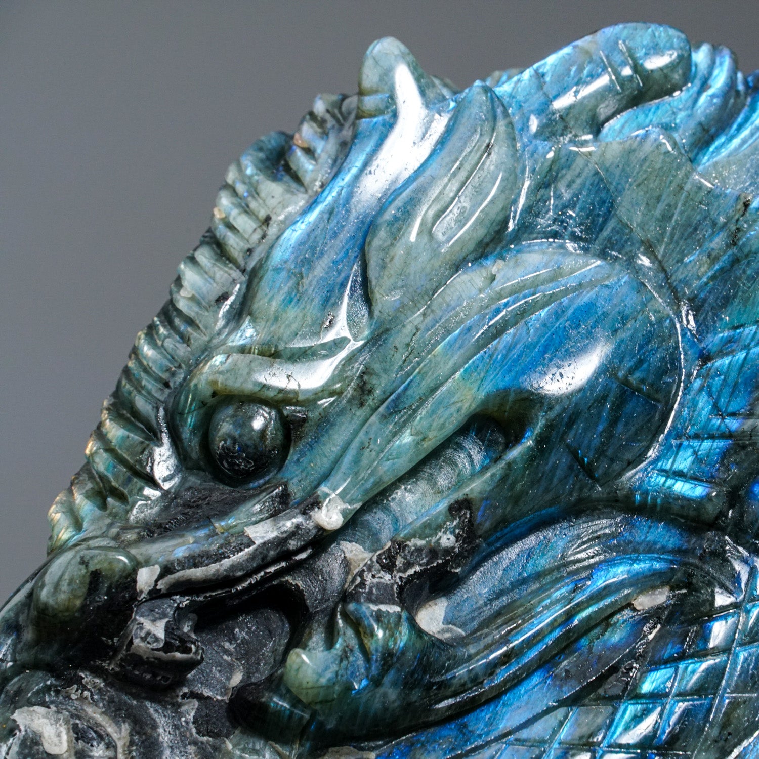 Genuine Polished Labradorite Hand Carved Dragon (1.9 lbs)