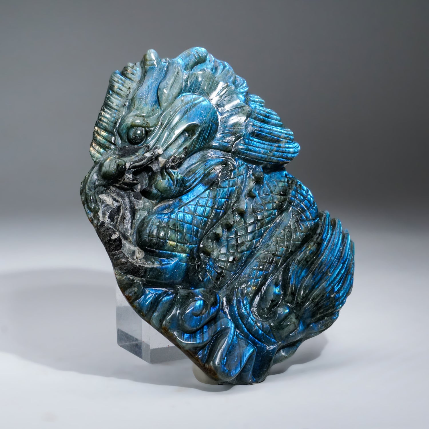 Genuine Polished Labradorite Hand Carved Dragon (1.9 lbs)