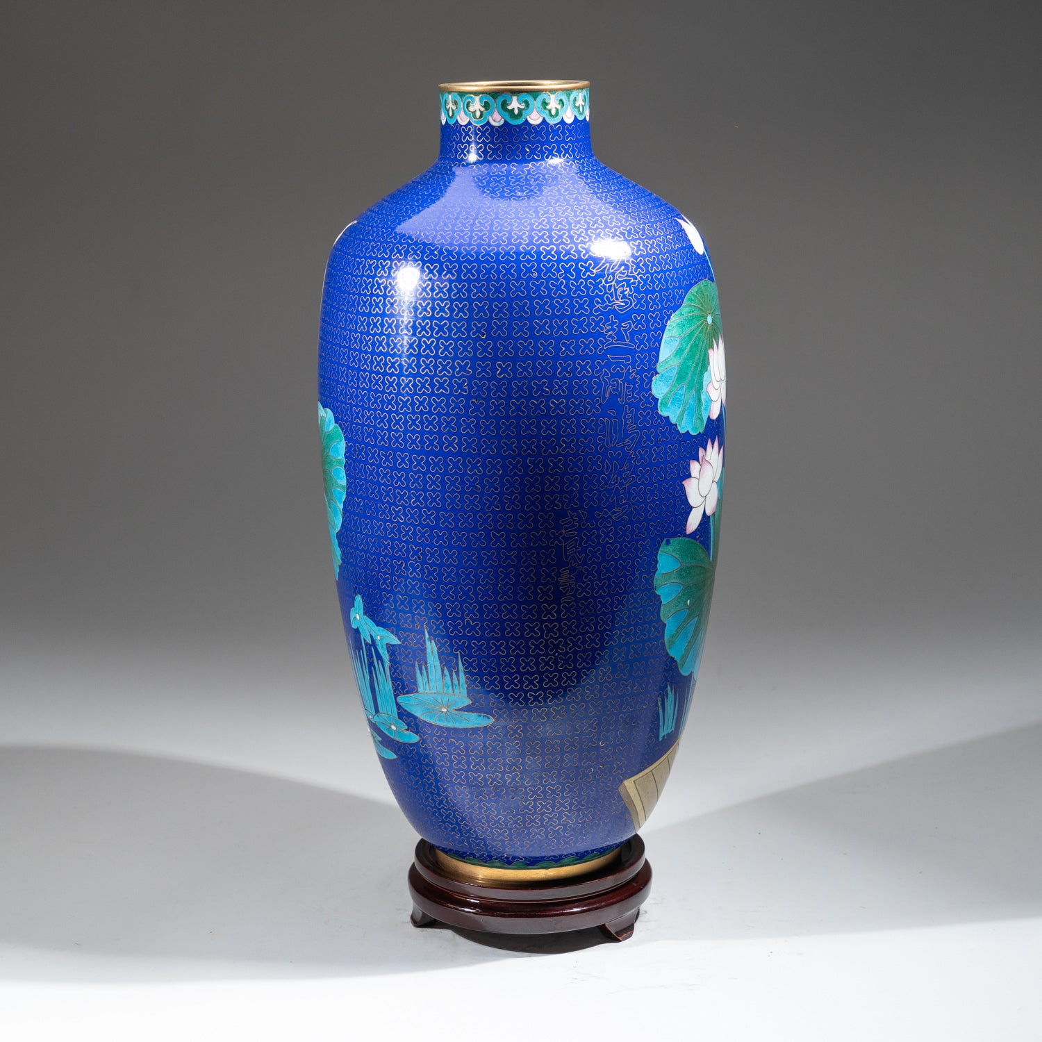 Genuine Cloisonne Vase with Custom Wooden Stand