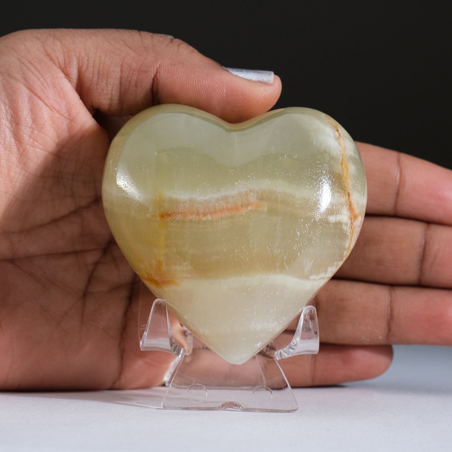 Polished Banded Green Onyx Heart from Mexico