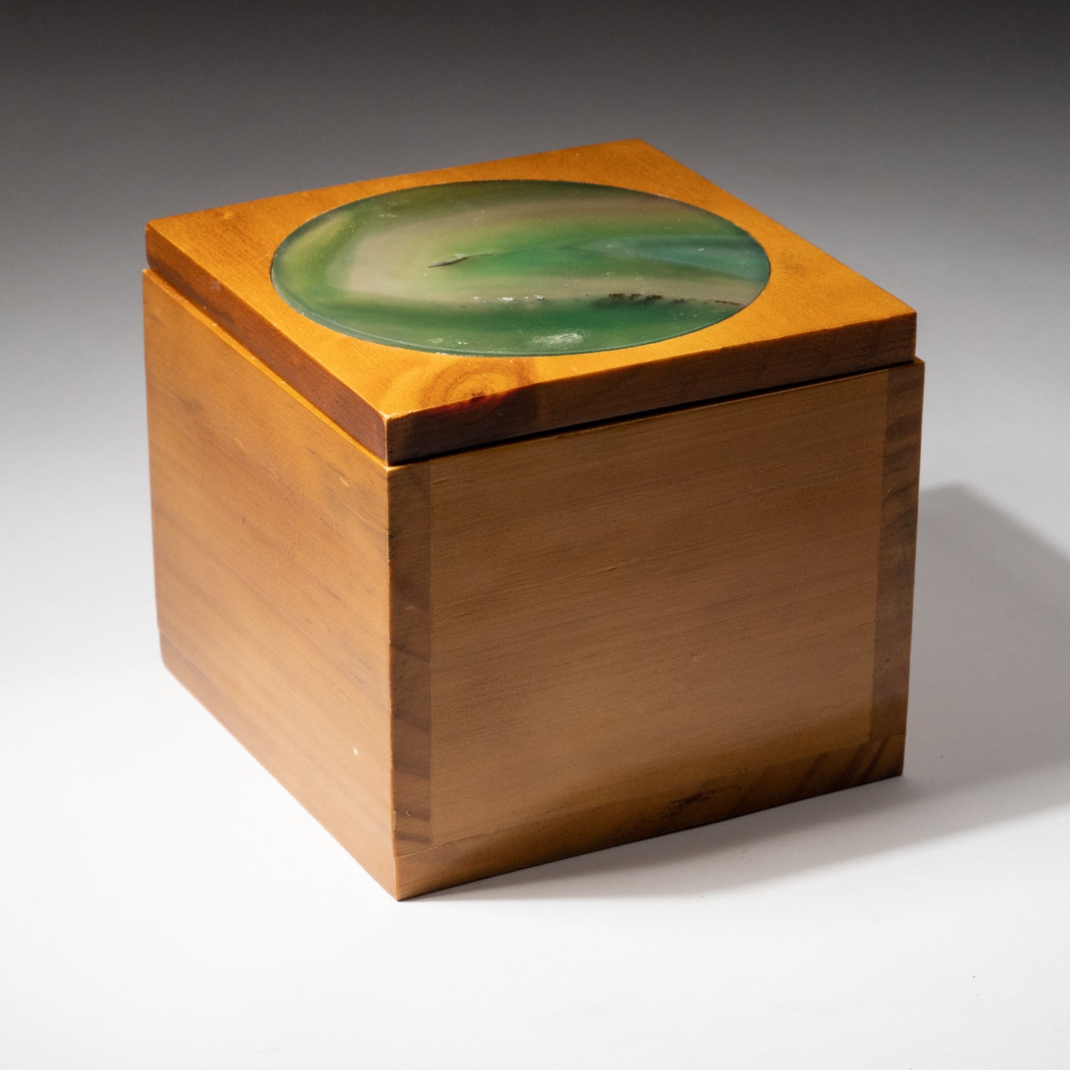 Genuine Green Agate Inlay Wooden Jewelry Box