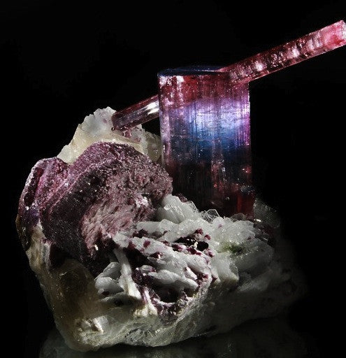 Bi Color Rubellite crystals with Lepidolite on Albite Matrix