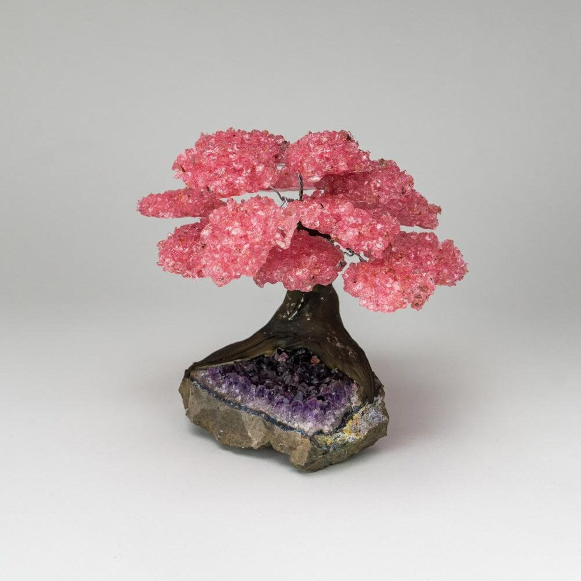 Large - Genuine Rose Quartz Clustered Gemstone Tree on Amethyst Matrix (The Love Tree)